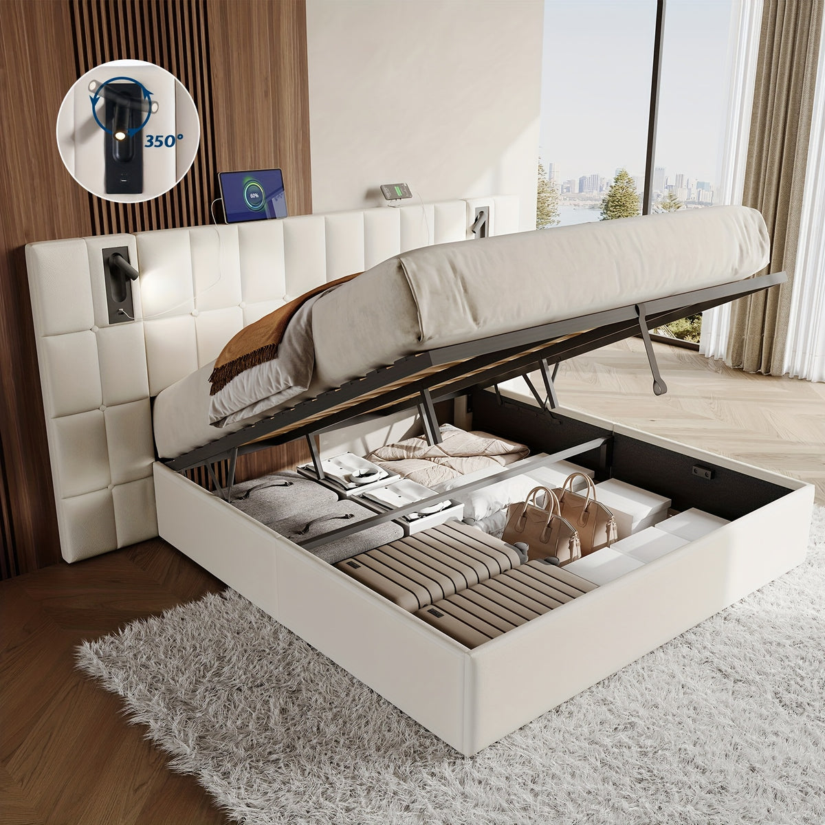 lift storage bed frame upholstered   - Temu