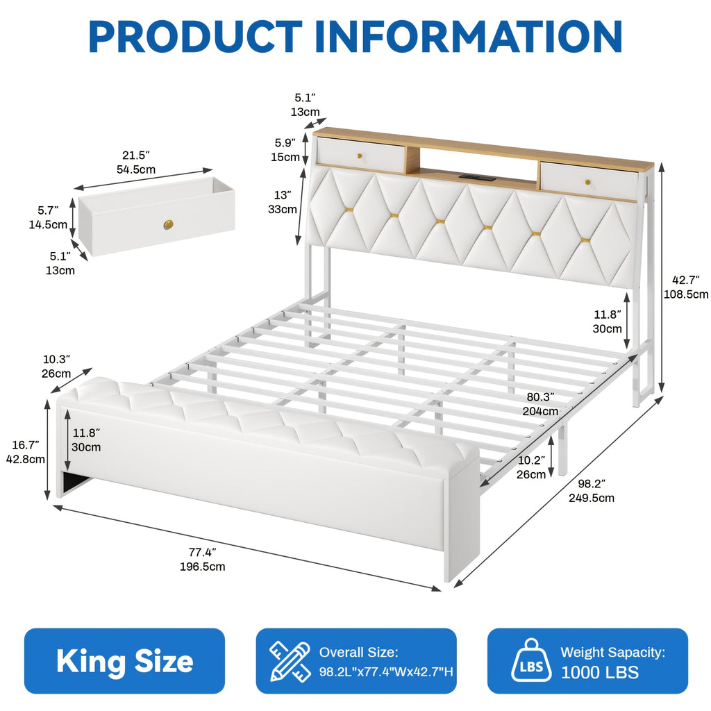 mraeer bed frame storage bench 2 drawers charging station no - Temu