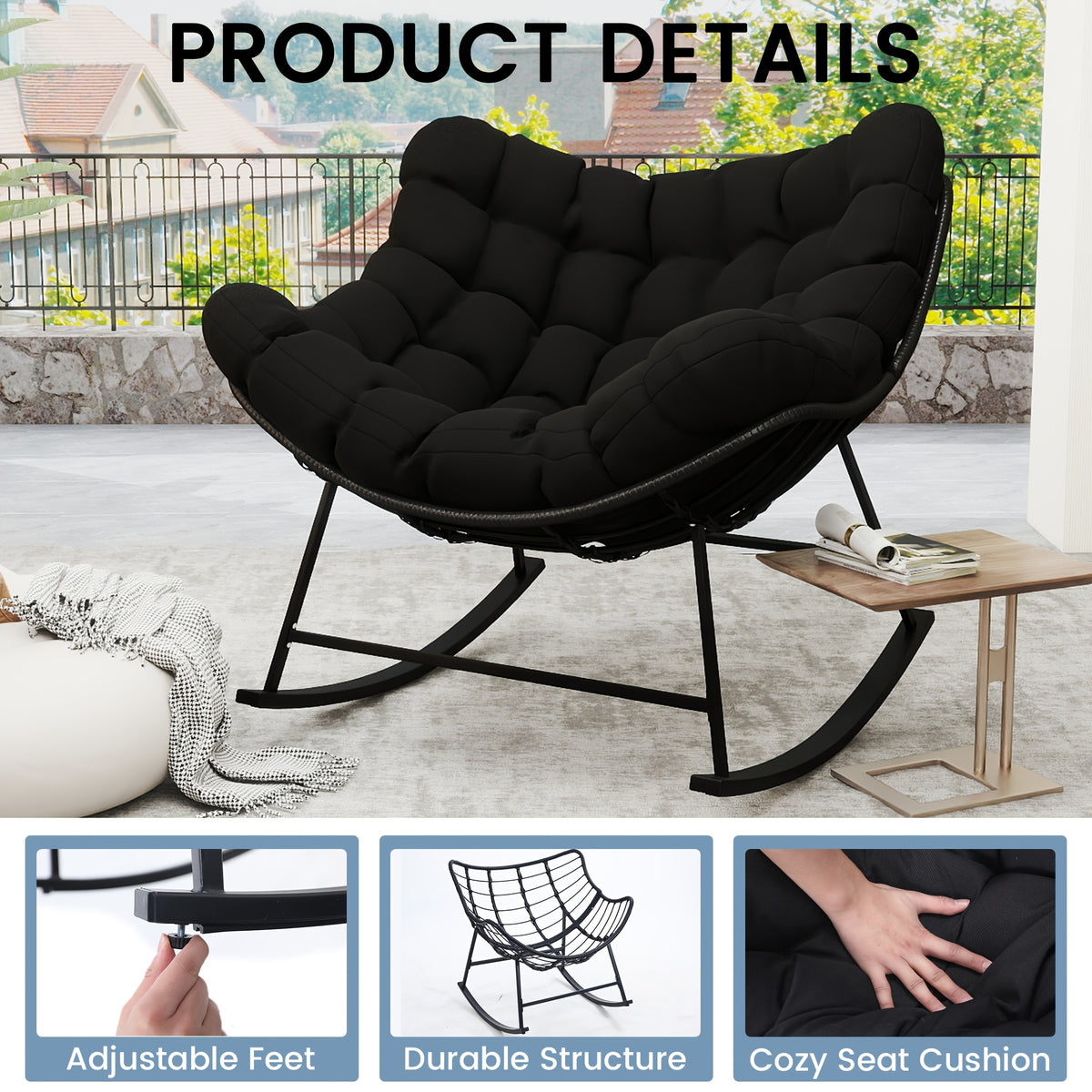 oversized comfy papasan rocking chair egg style - Temu