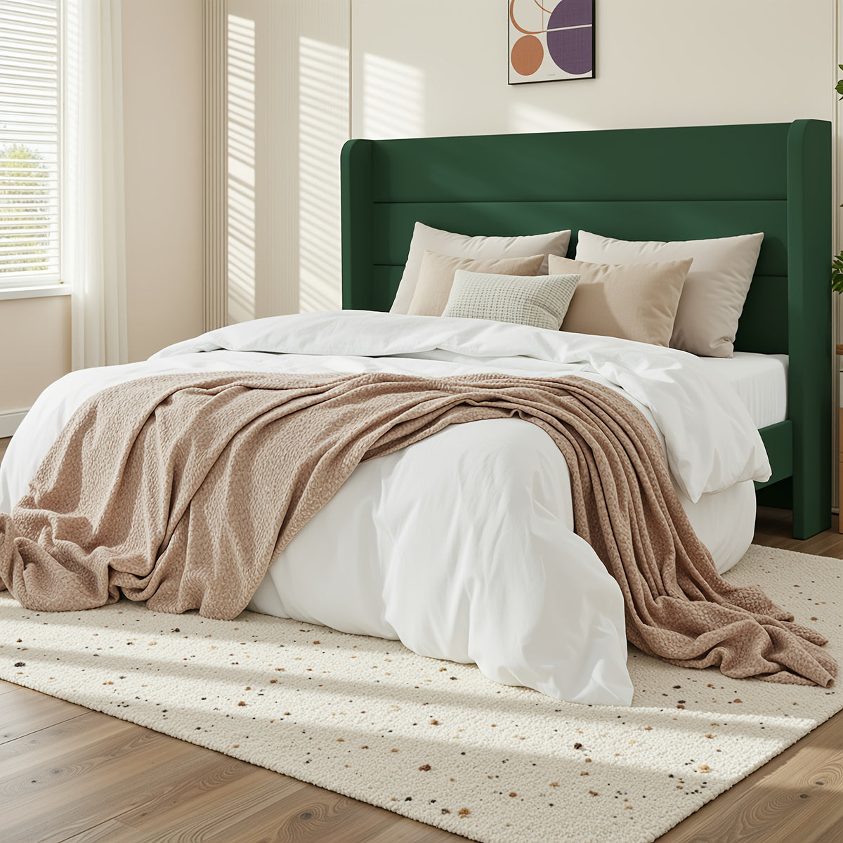 modern wingback platform bed frame velvet upholstered - Temu