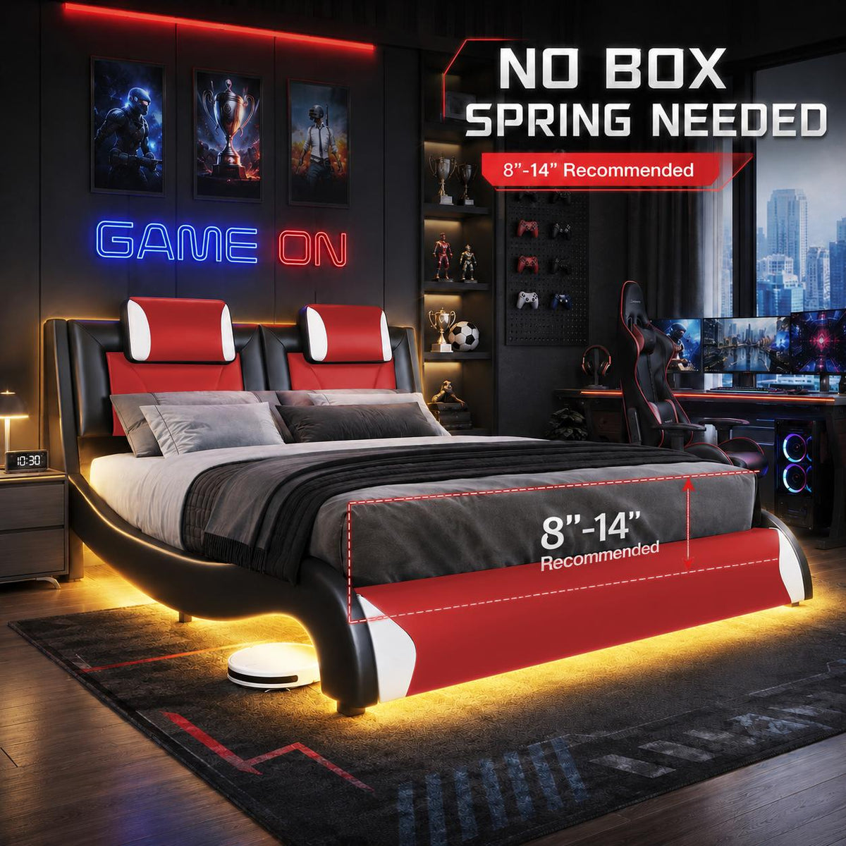 led upholstered platform bed racing seat headboard - Temu