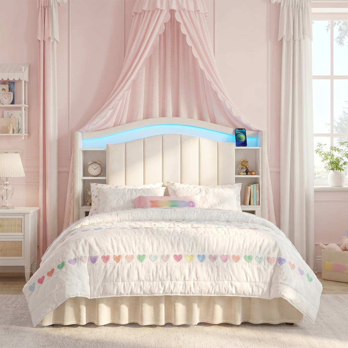 king queen full bed frame built in nightstand storage - Temu