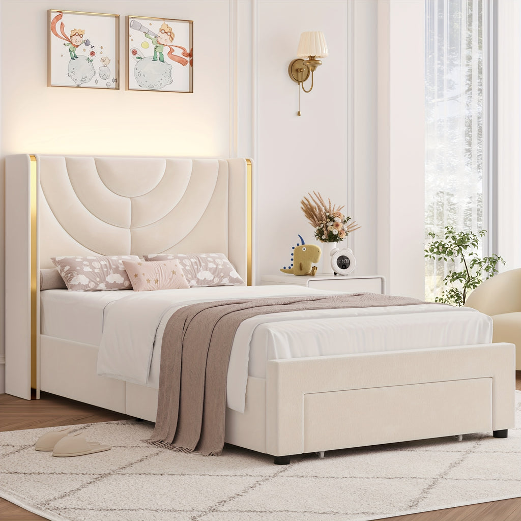 fultru full queen king upholstered led bed frame 2 storage - Temu