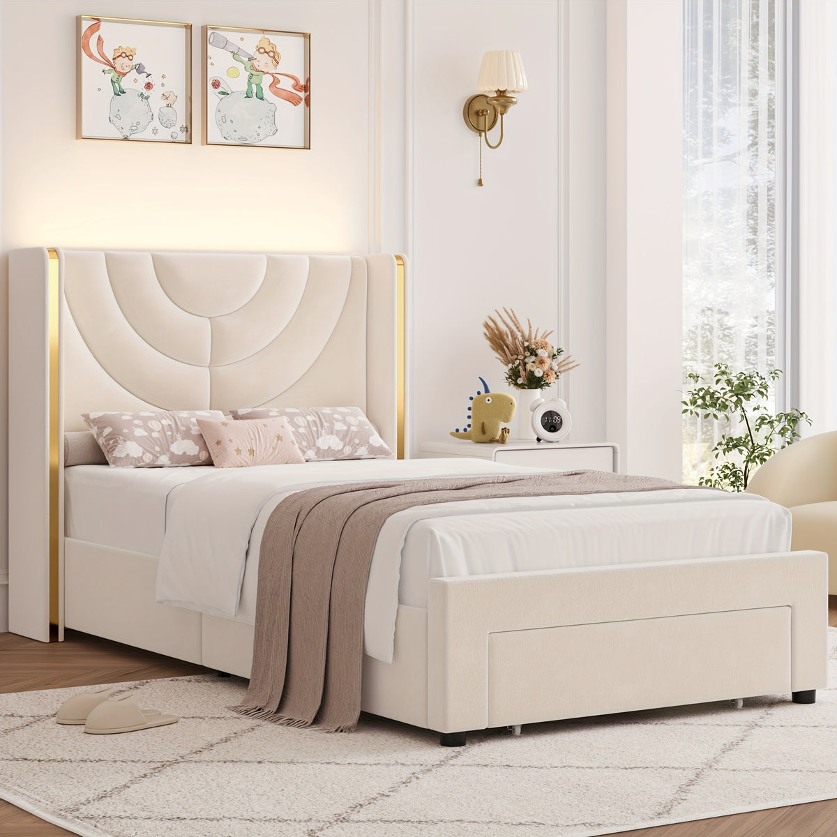 fultru full queen king upholstered led bed frame 2 storage - Temu