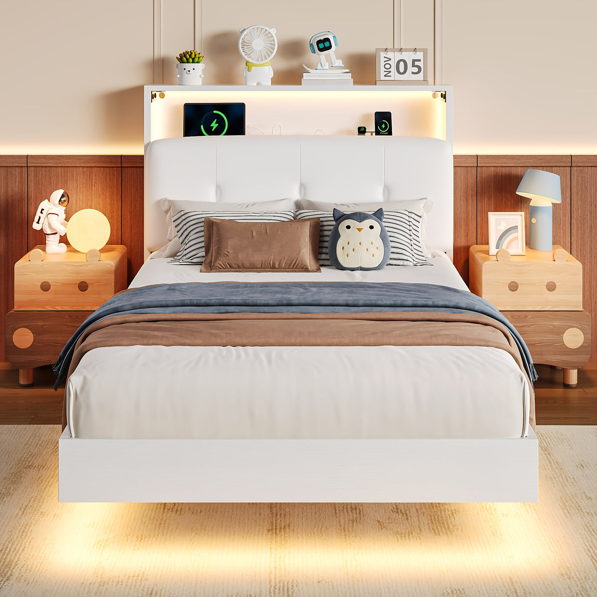 modern bed frame led lightings storage headboard - Temu