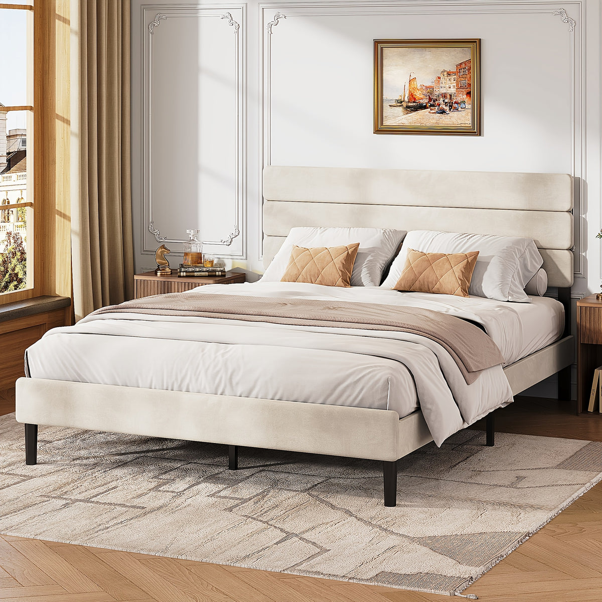 upholstered bed frame king size bed frame headboard platform - Temu