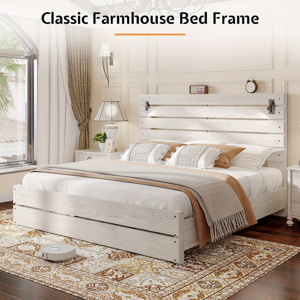 farmhouse platform bed frame 51 high headboard built - Temu