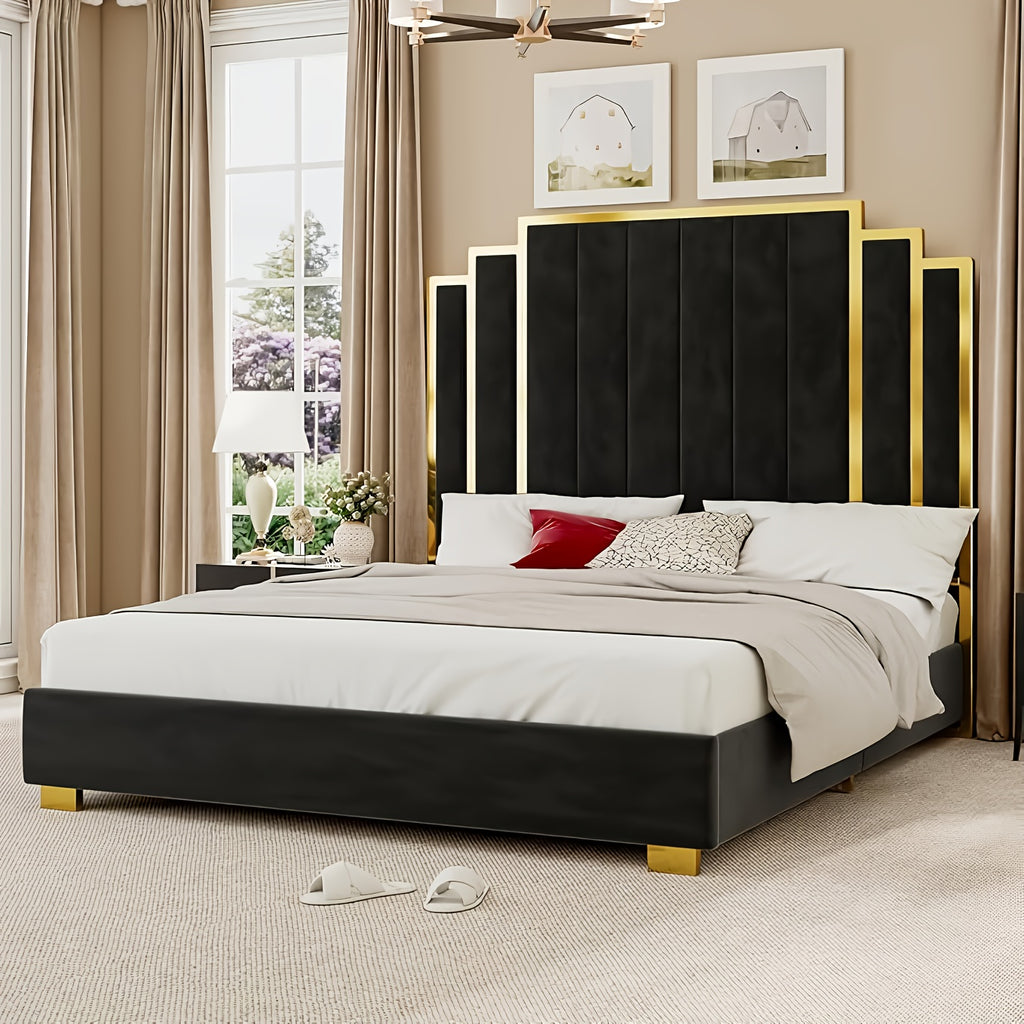 modern upholstered bed frame 65 headboard golden - Temu