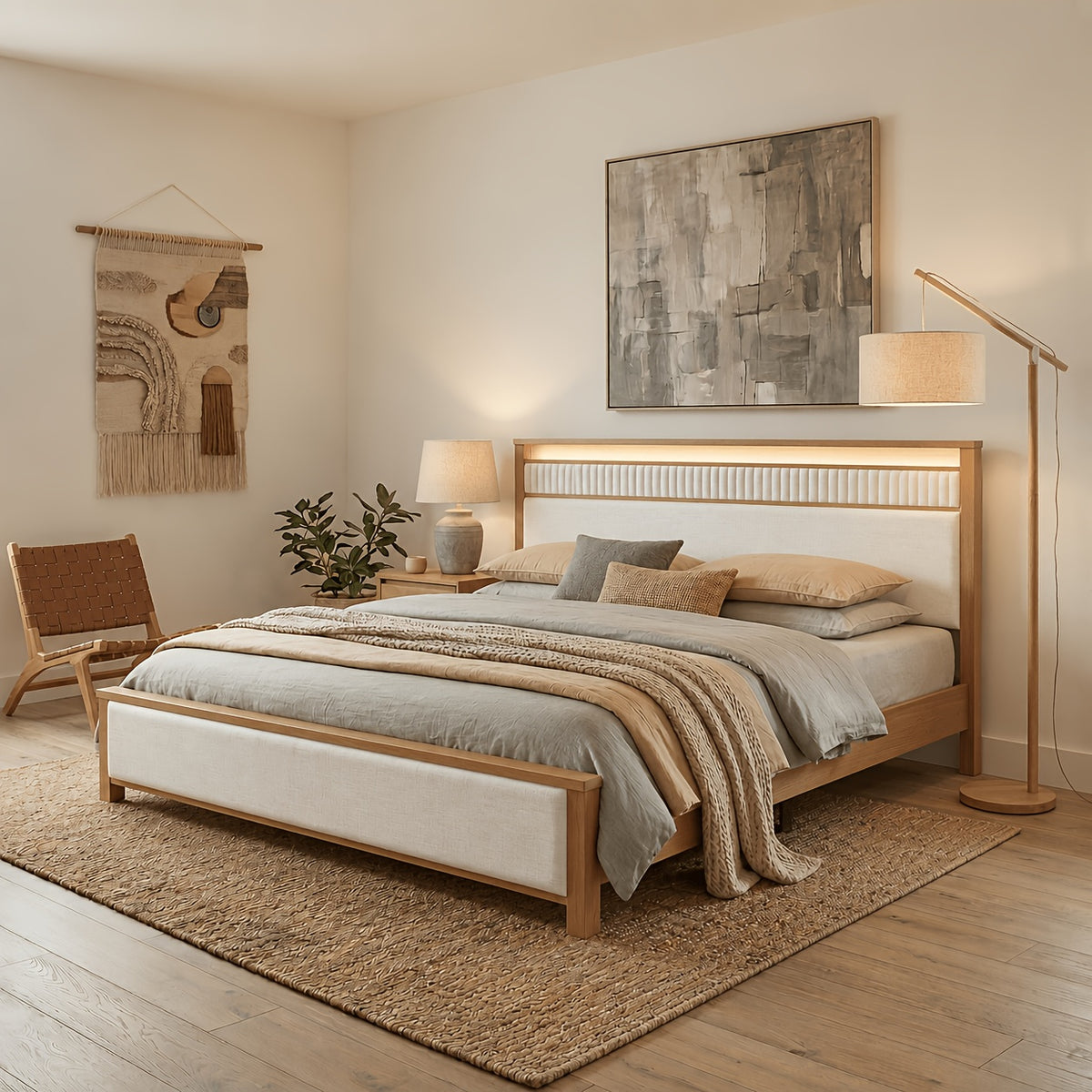 queen king solid wood bed frame led light usb a type c - Temu