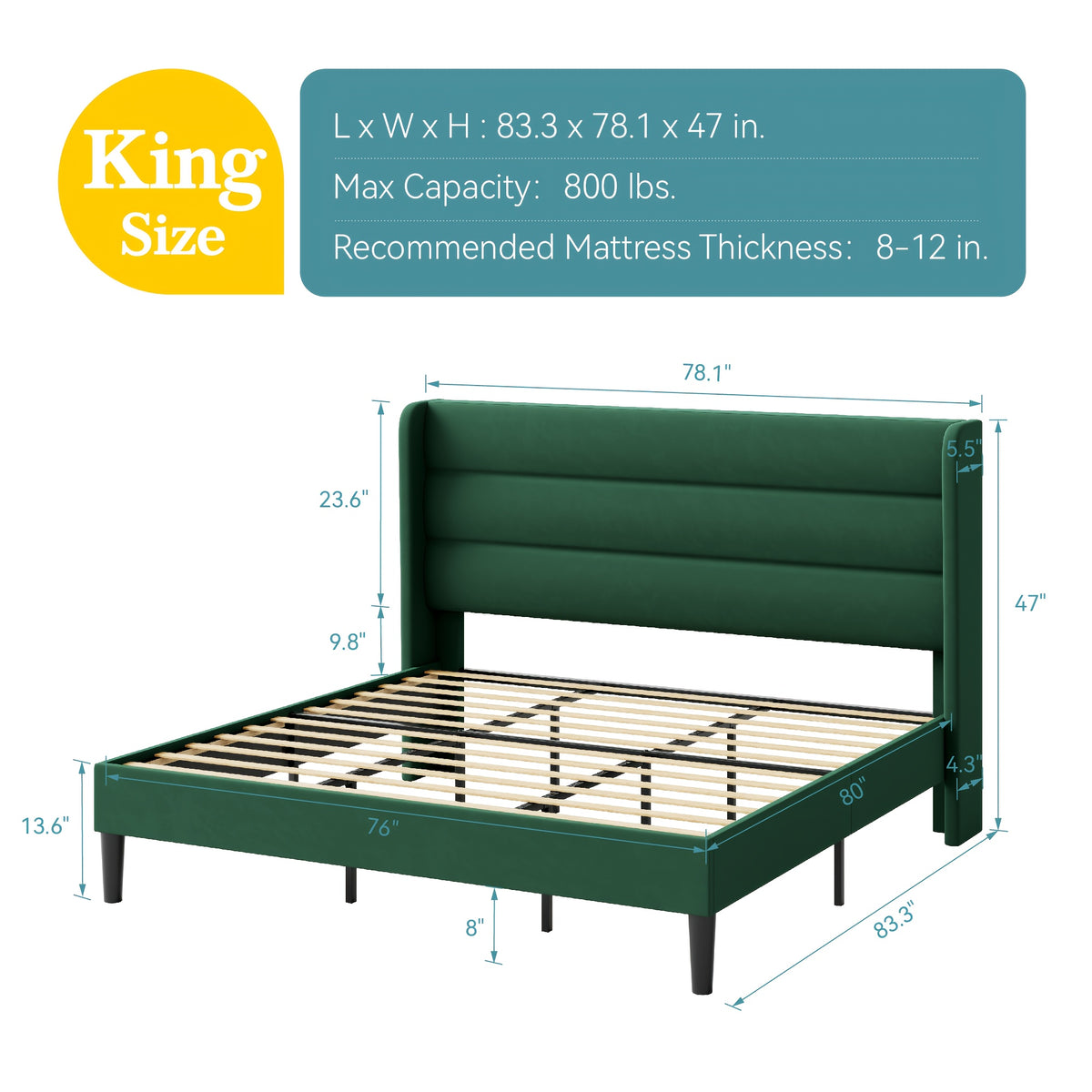 modern wingback platform bed frame velvet upholstered - Temu