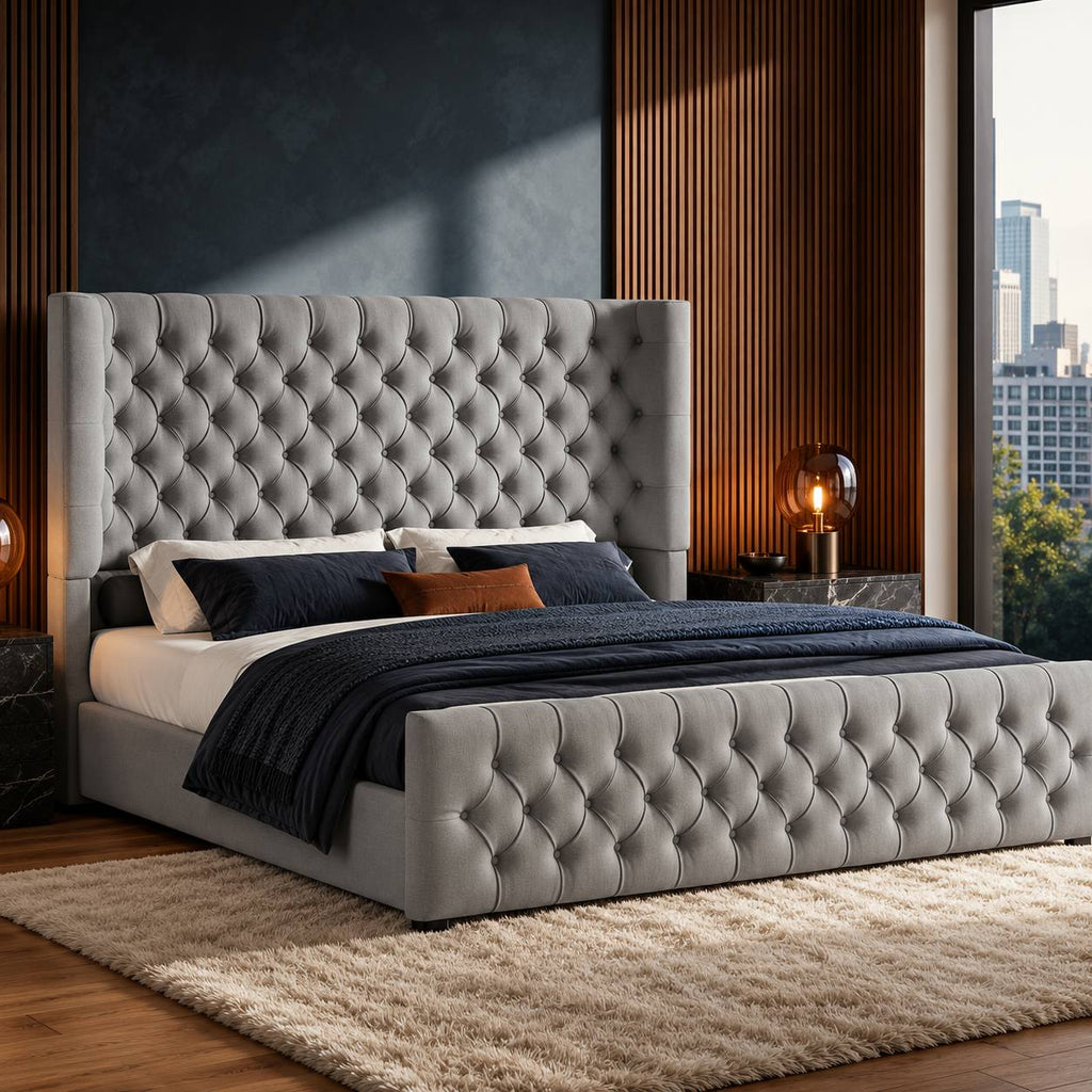 king size modern upholstered bed frame tall tufted - Temu