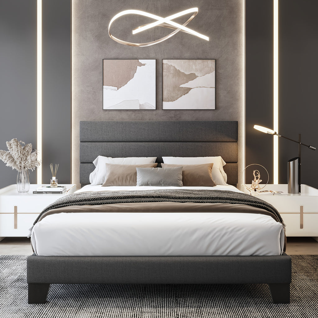 full queen king bed frame platform bed fabric - Temu