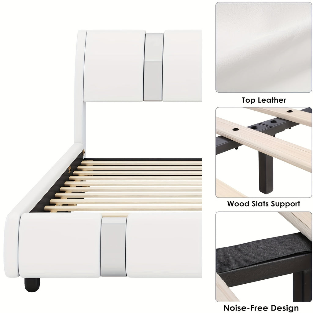 contemporary platform bed frame made faux leather featuring - Temu