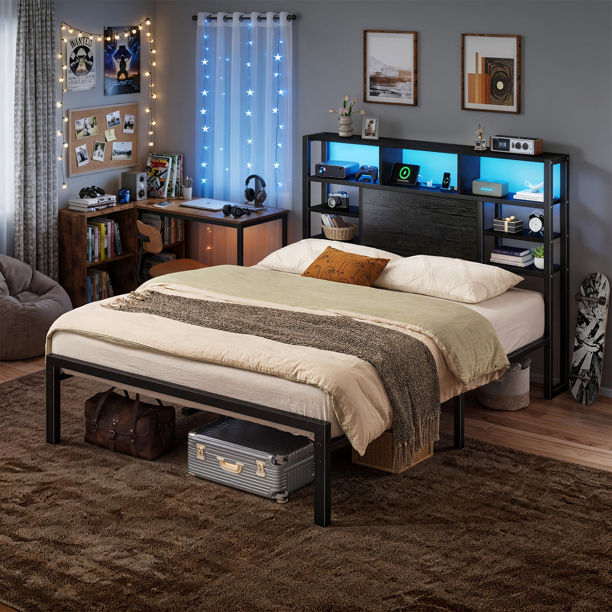 full queen king size bed frame   storage headboard - Temu