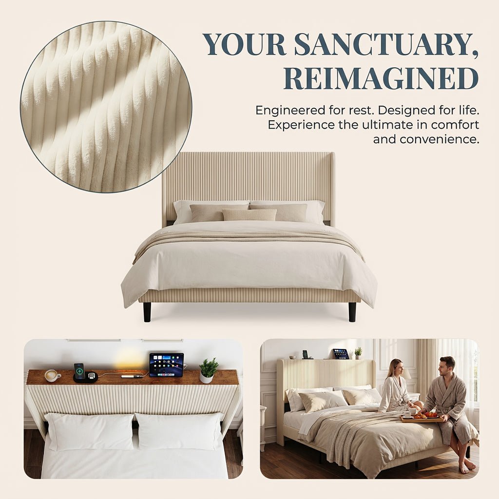 upholstered platform bed frame wingback headboard 500 lbs - Temu