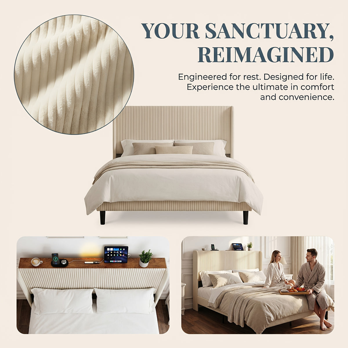 upholstered platform bed frame wingback headboard 500 lbs - Temu