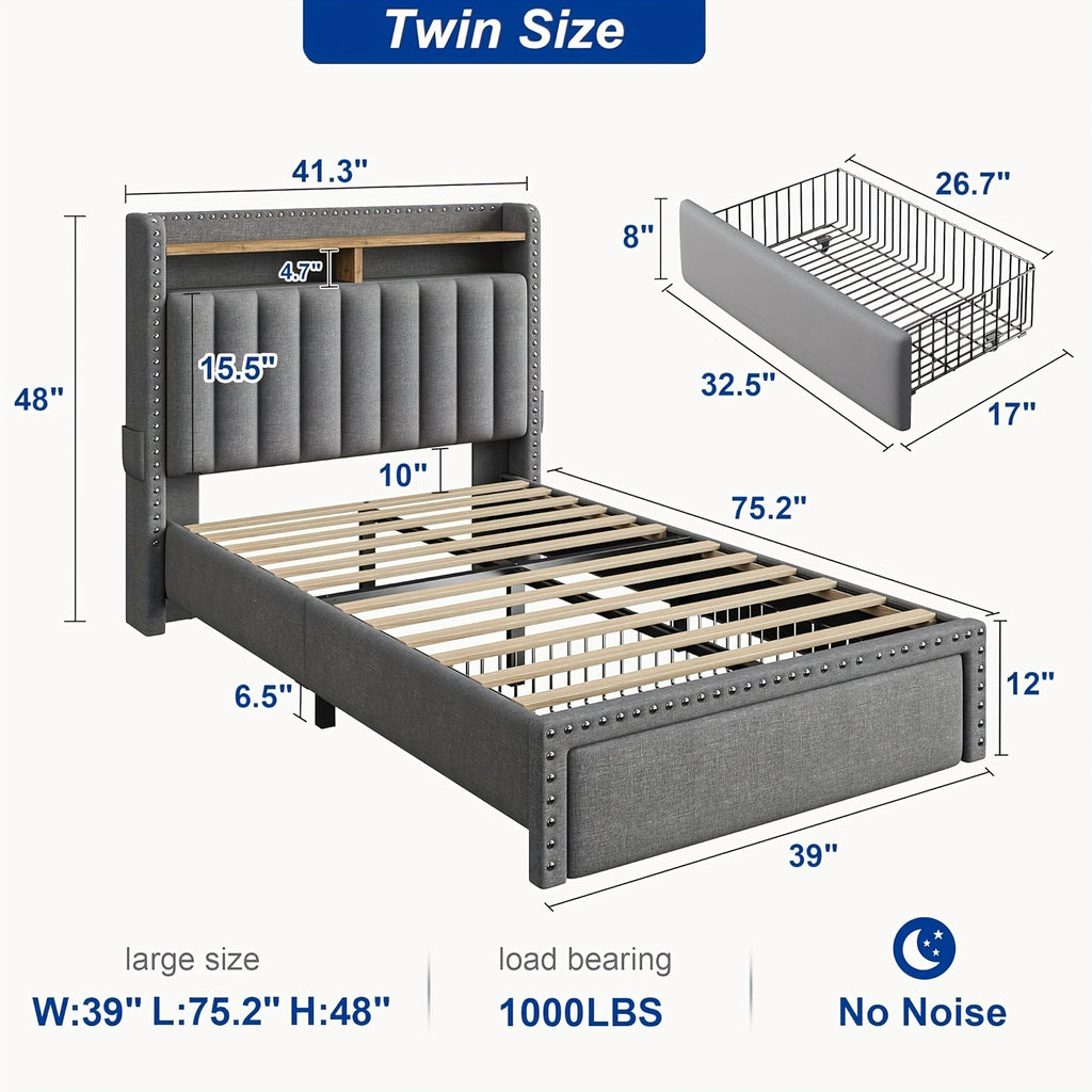 king size upholstered bed frame storage 2 tier headboard 2 - Temu