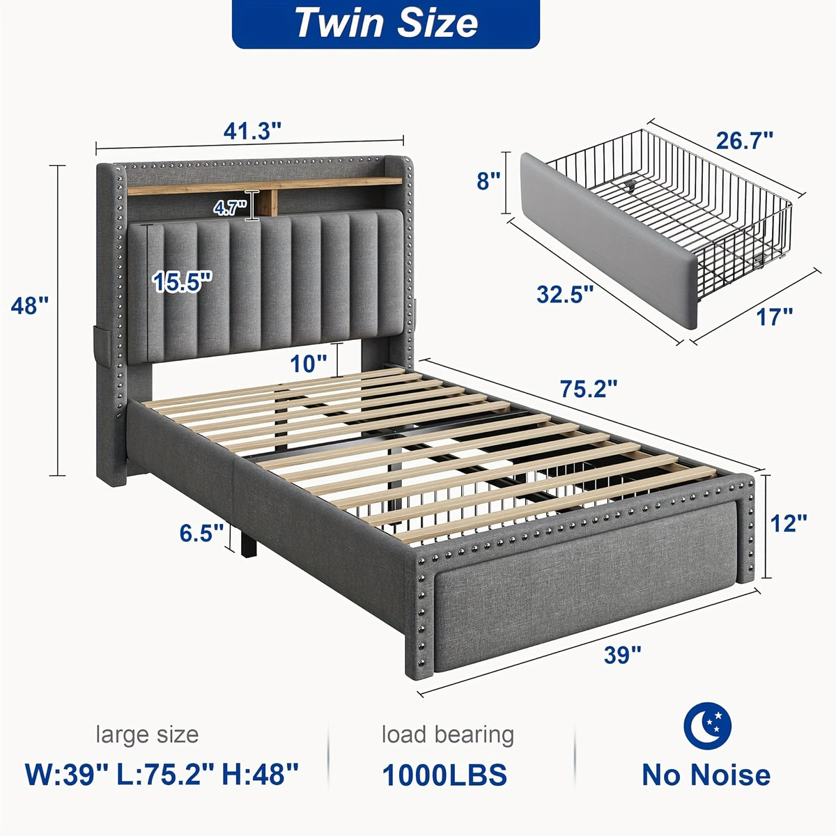 king size upholstered bed frame storage 2 tier headboard 2 - Temu