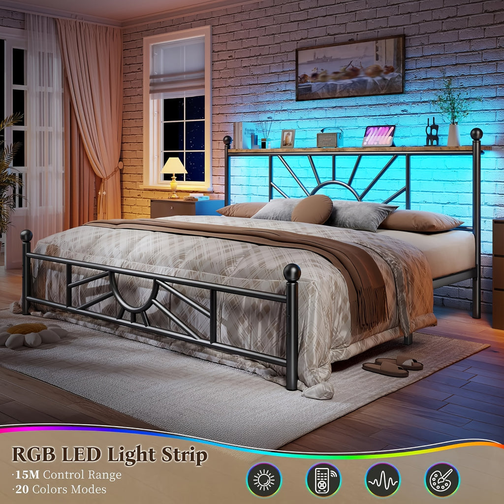 twin full queen metal bed frames led lights strong metal - Temu