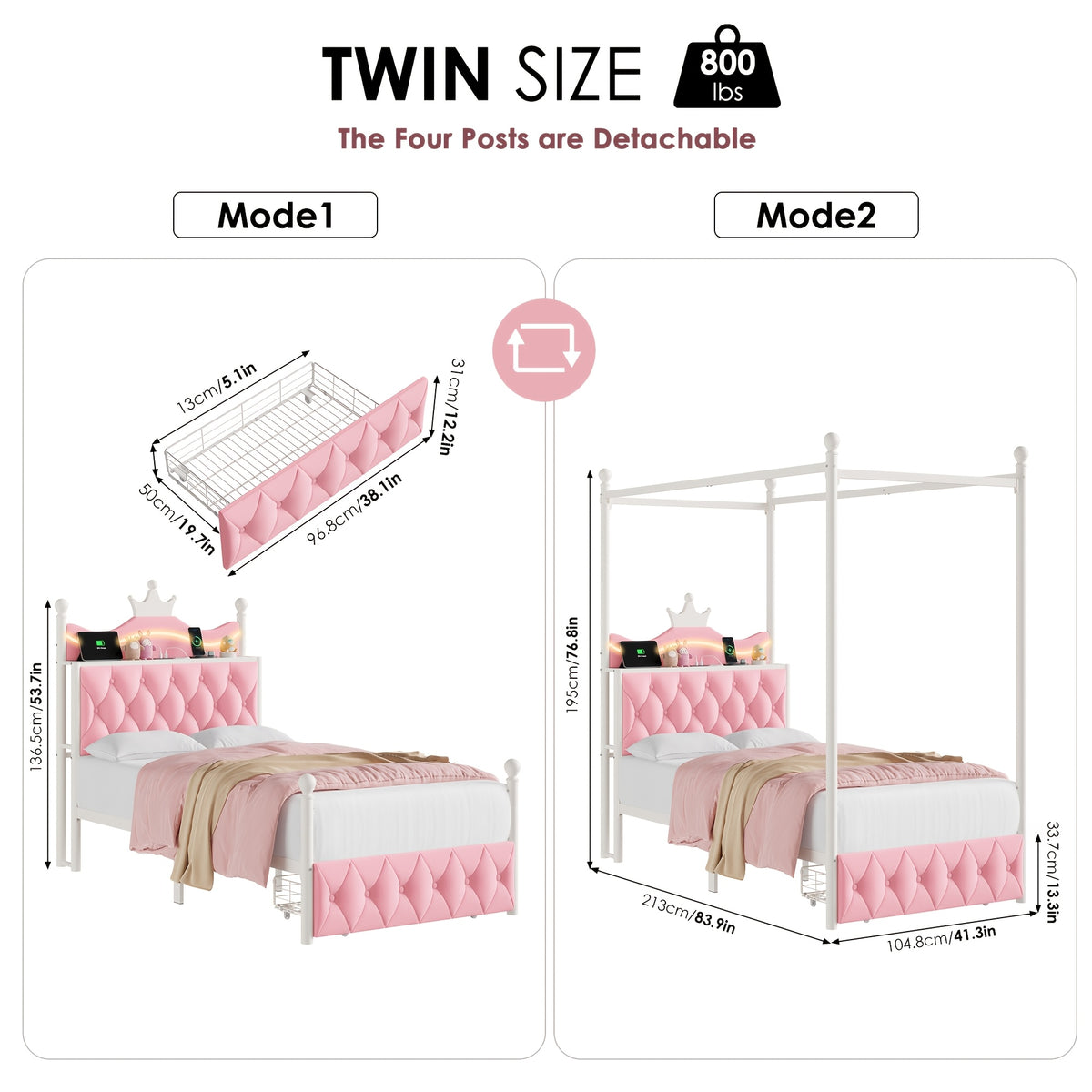 twin full queen size upholstered canopy bed frame led lights - Temu