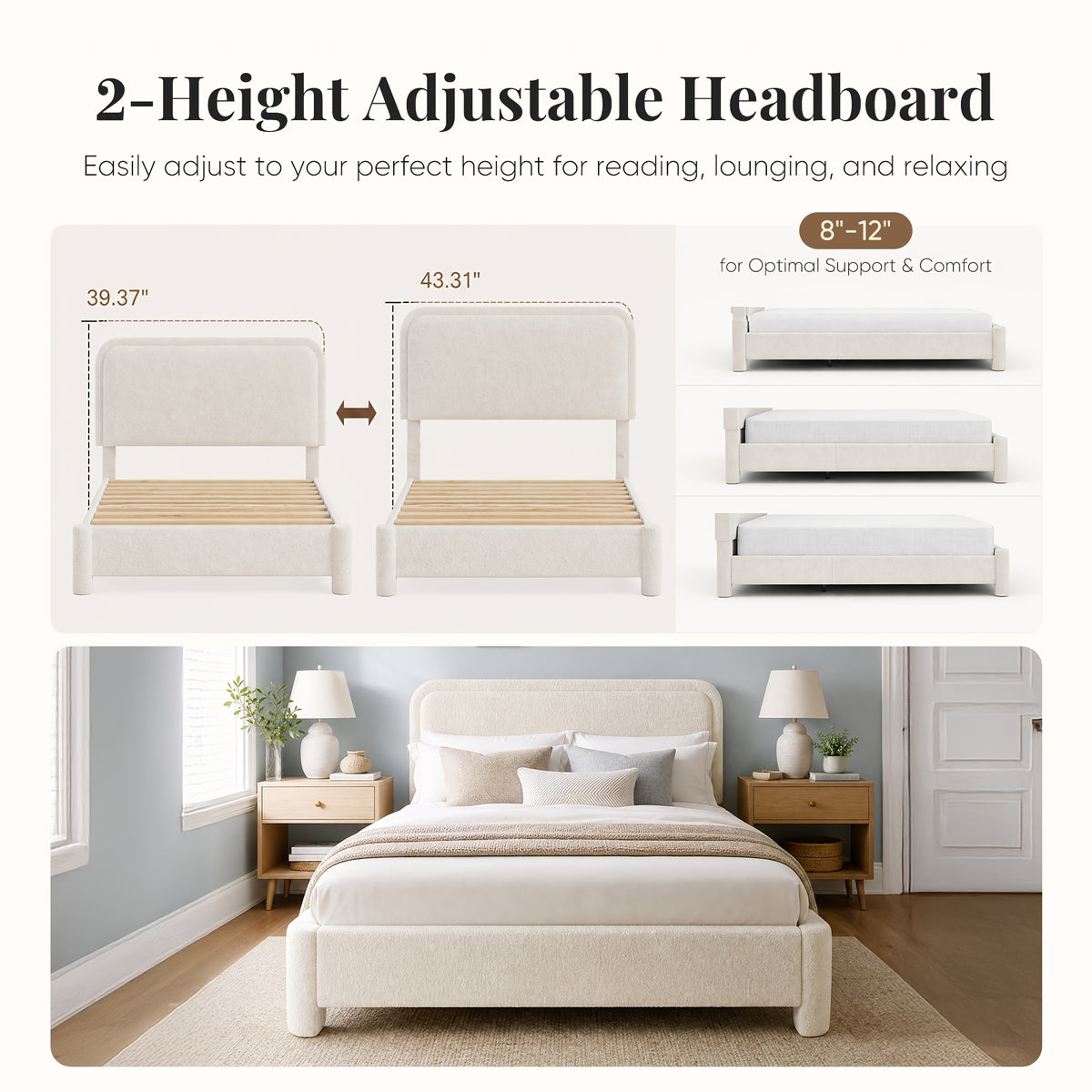 platform bed bed storage cloud teddy boucle frame adjustable - Temu
