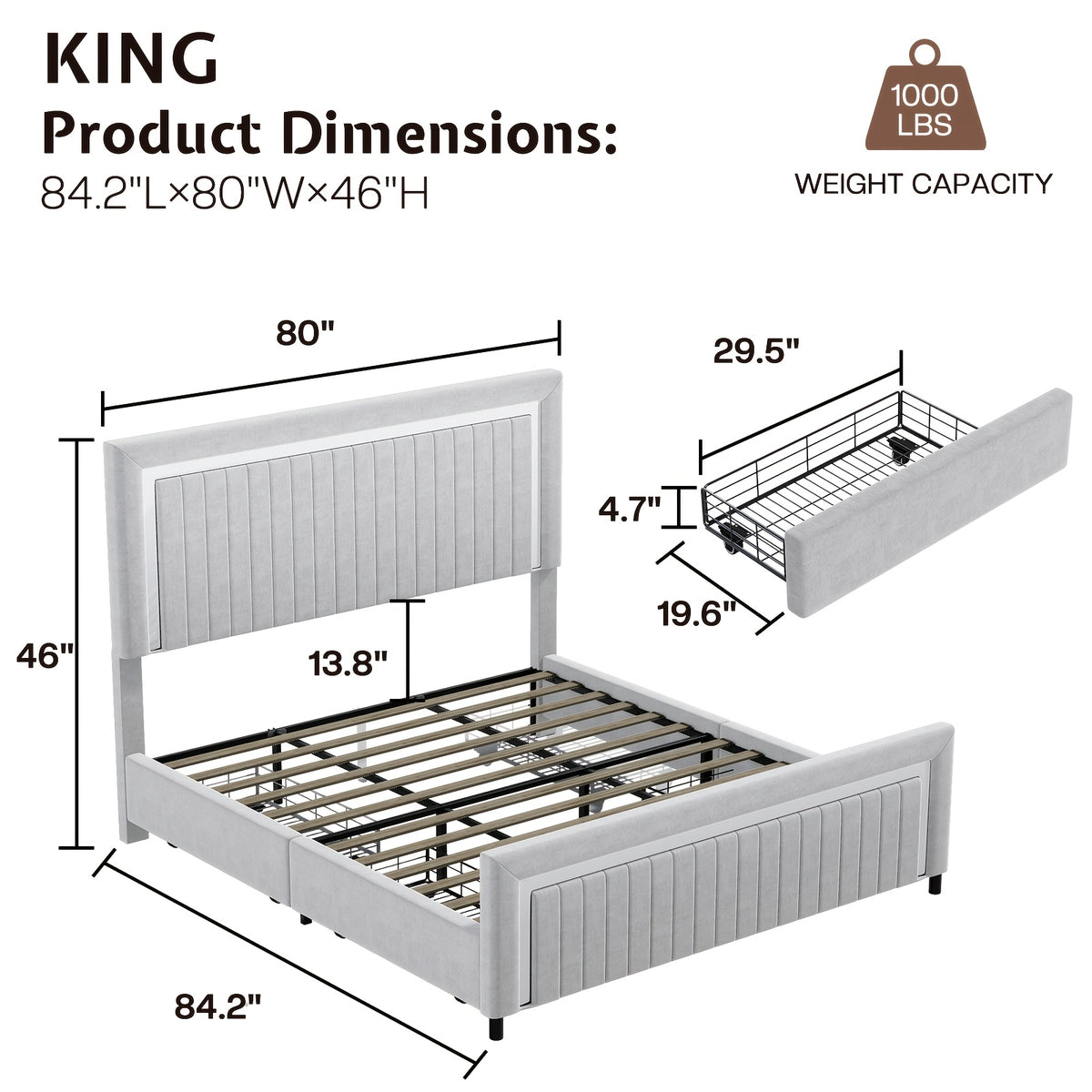 queen size led platform bed frame upholstered design - Temu