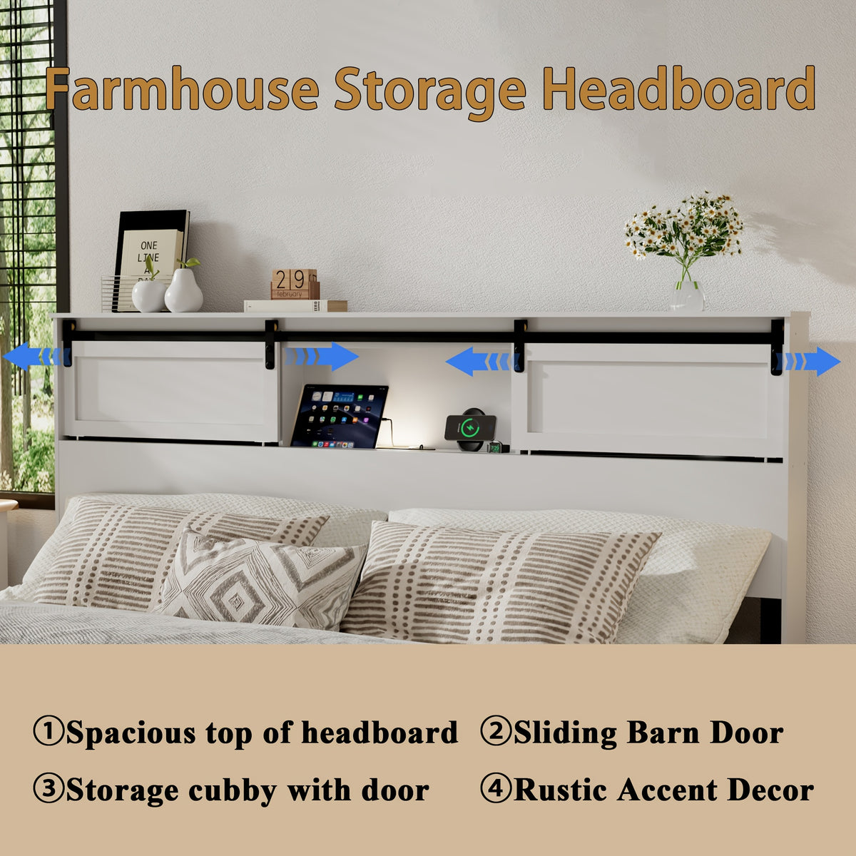 king queen wooden platform bed frame headboard modern - Temu