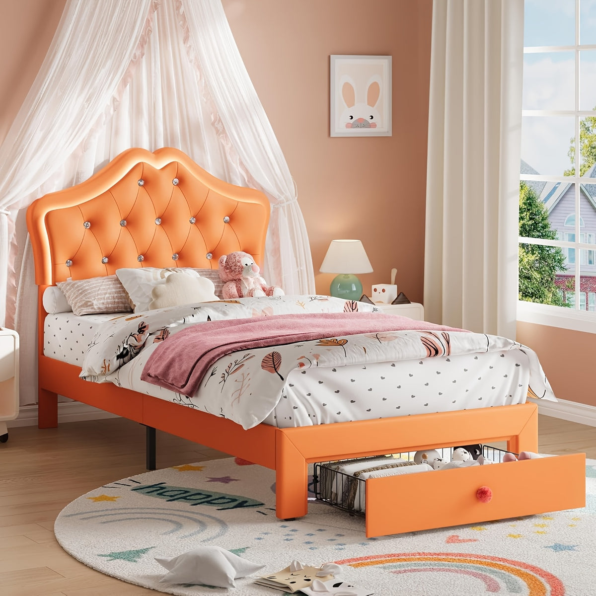 modern twin platform bed frame upholstered crystal button - Temu