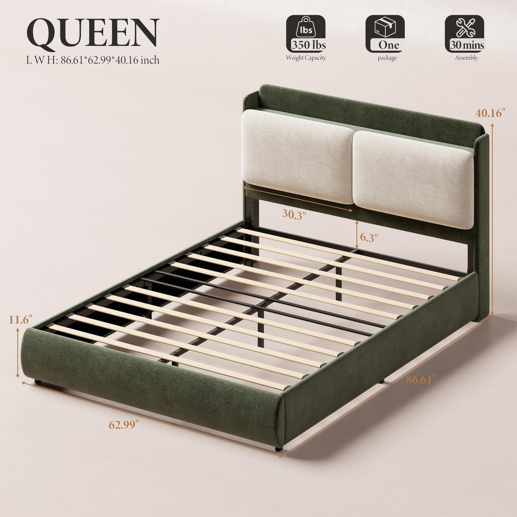 upholstered bed frame recessed shelf headboard wingback - Temu