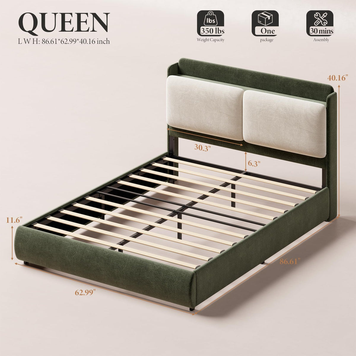 upholstered bed frame recessed shelf headboard wingback - Temu
