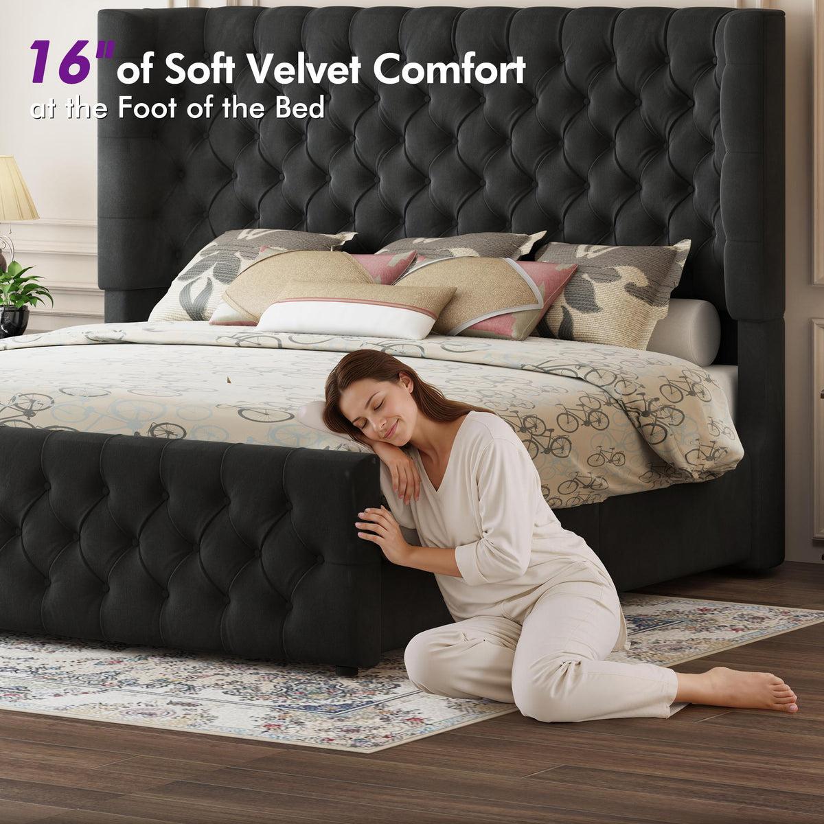platform bed frame upholstered curved wingback - Temu
