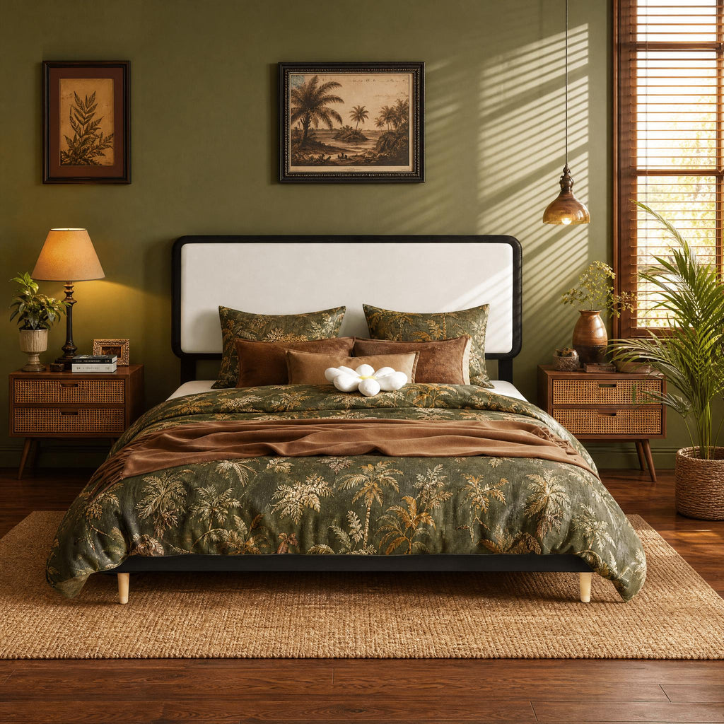 full   century modern upholstered bed frame white fabric - Temu