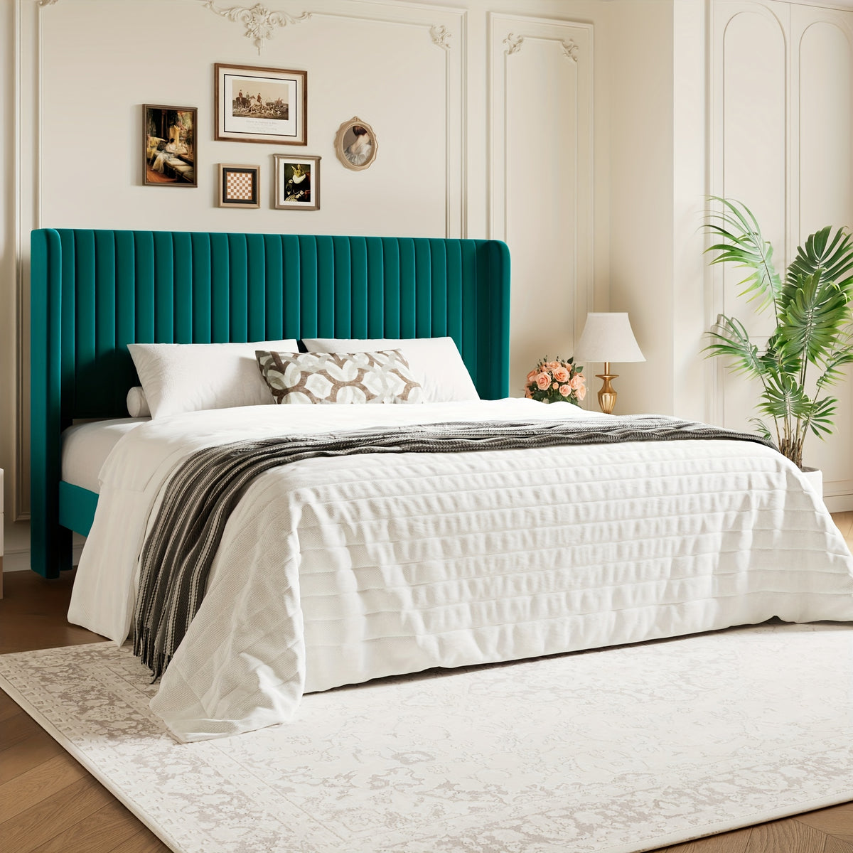 wingback velvet upholstered platform bed frame - Temu