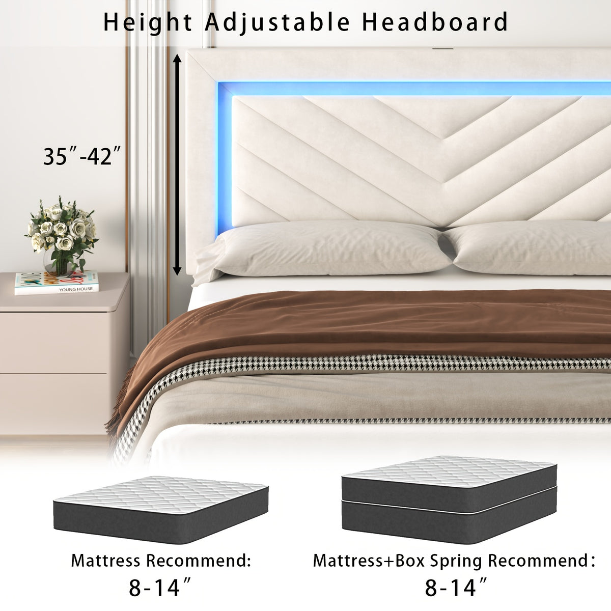 platform bed frame led adjustable headboard upholstered bed - Temu