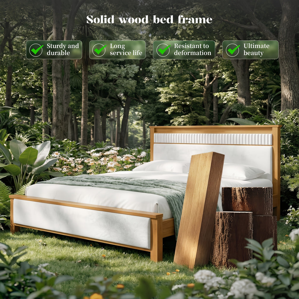 queen king solid wood bed frame led light usb a type c - Temu