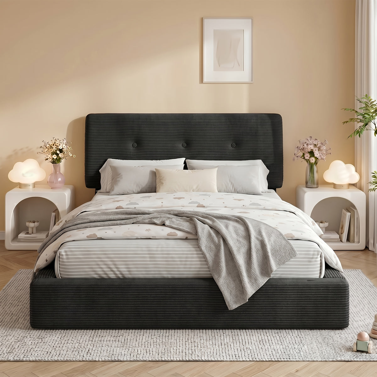 cloud bed frame adjustable headboard upholstered corduroy - Temu