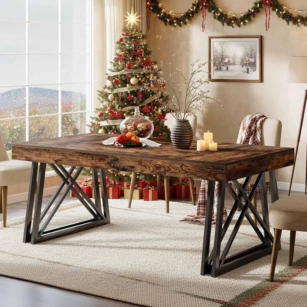 63 inch dining table farmhouse kitchen dining table sturdy x - Temu