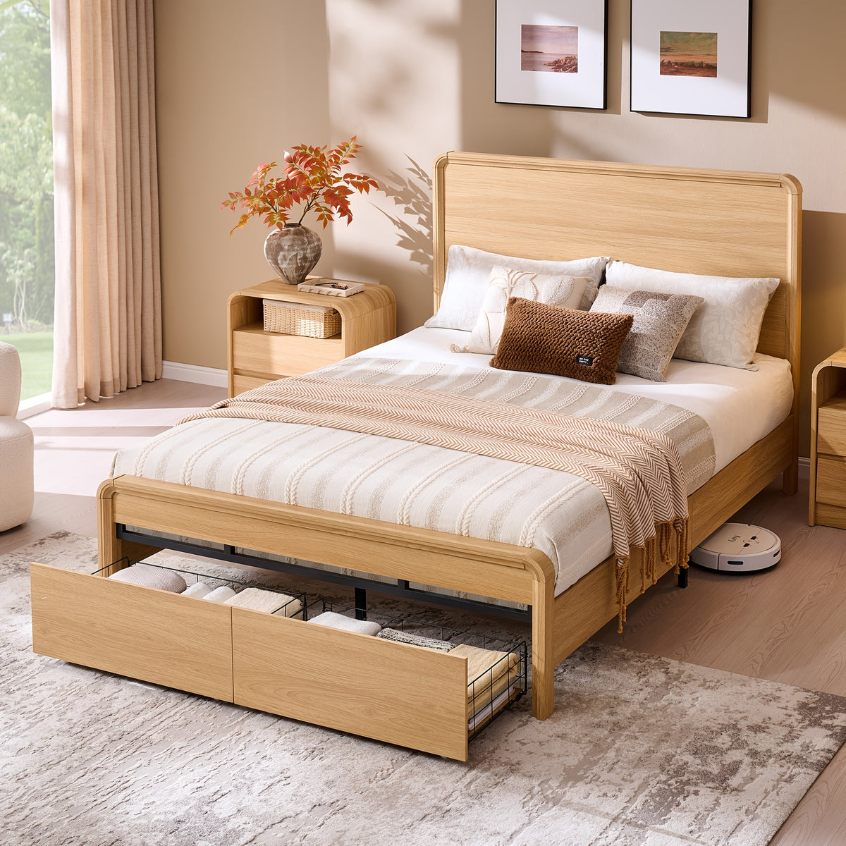 size bed frame 50 tall headboard wood platform - Temu