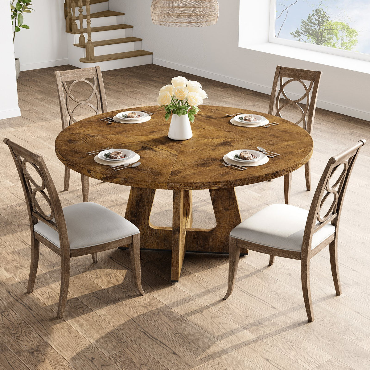 new dining   inch round dining table 4 6 farmhouse - Temu