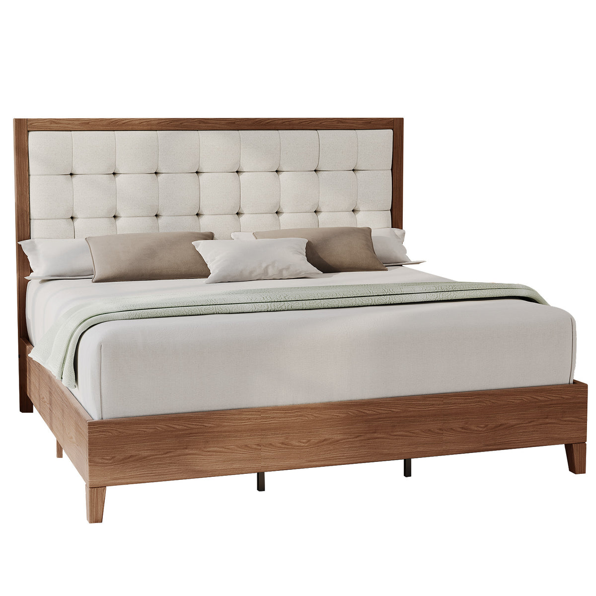 century wooden bed frame 49 high cushioned headboard - Temu