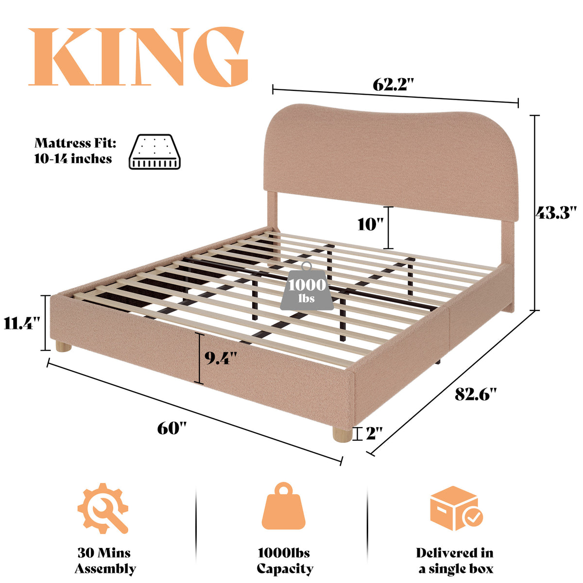 upholstered boucle bed frame adjustable headboard   - Temu