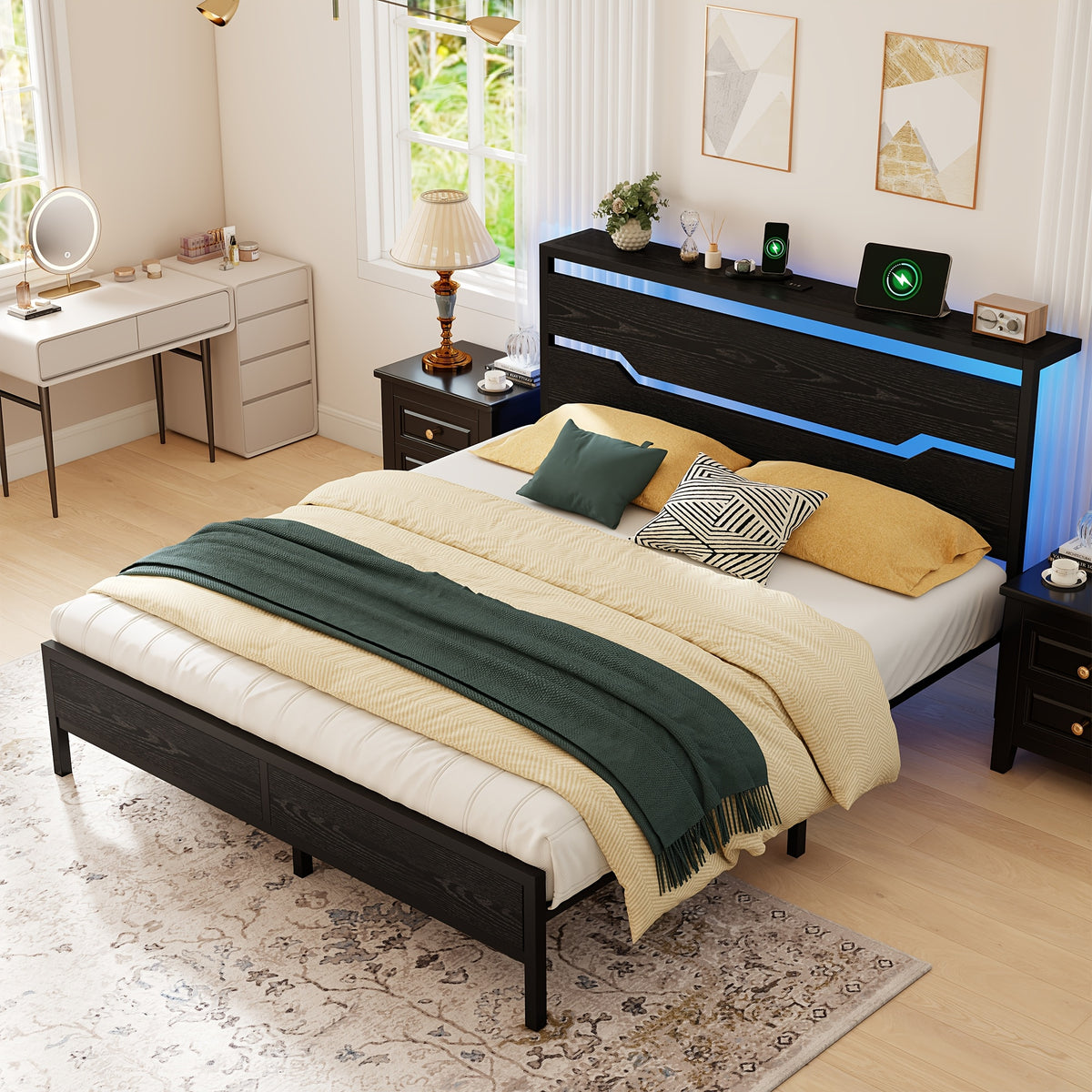 rustic farmhouse king bed frame headboard   - Temu