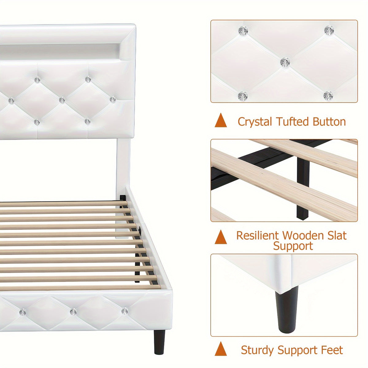 fultru modern bed frame led headboard adjustable tufted   - Temu