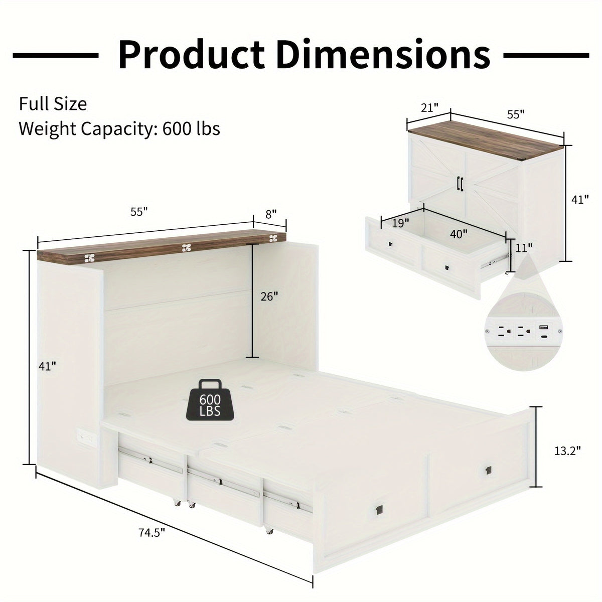 farmhouse murphy bed storage charging station foldable panel - Temu