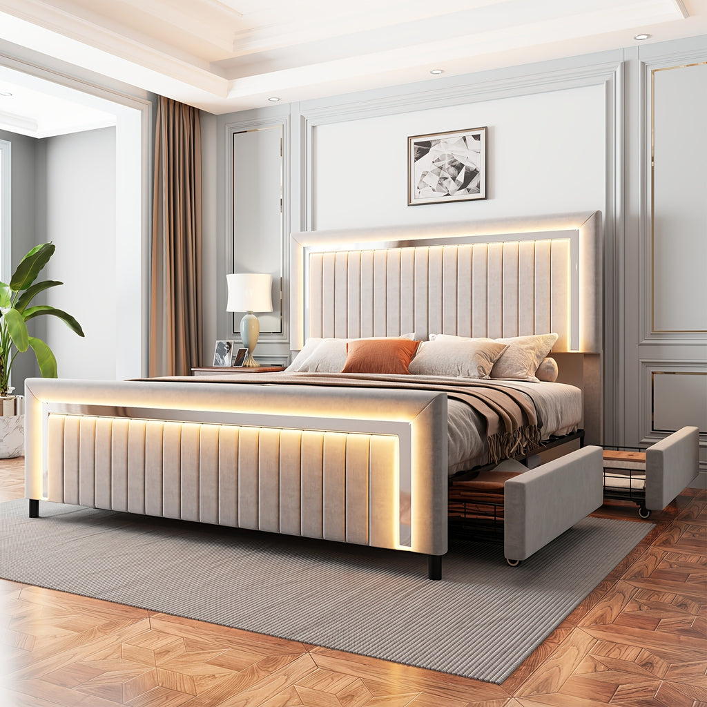 queen size led platform bed frame upholstered design - Temu