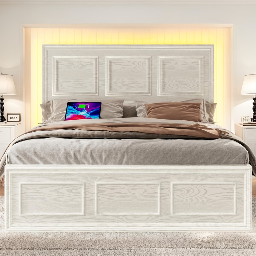 platform bed frame led headboard charging station   - Temu
