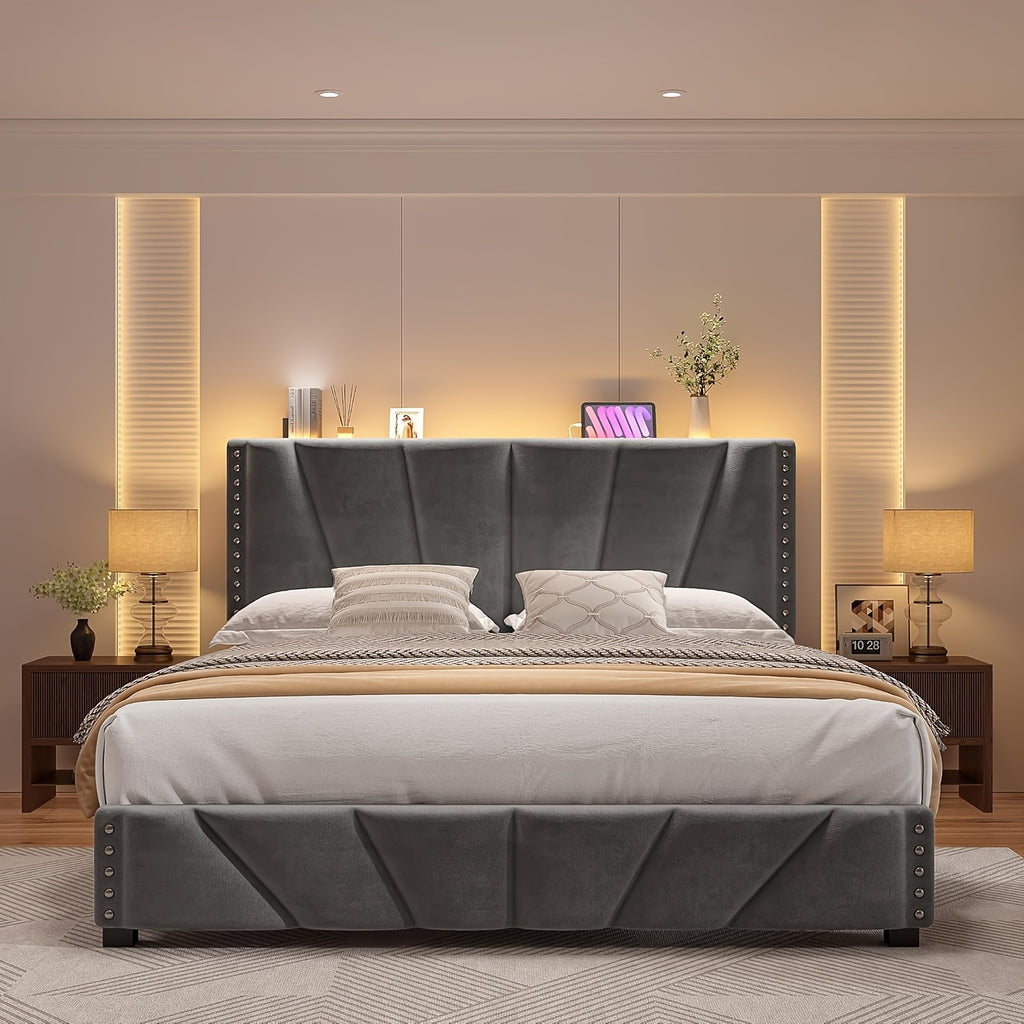 king queen size upholstered platform durable bed frame rgb - Temu
