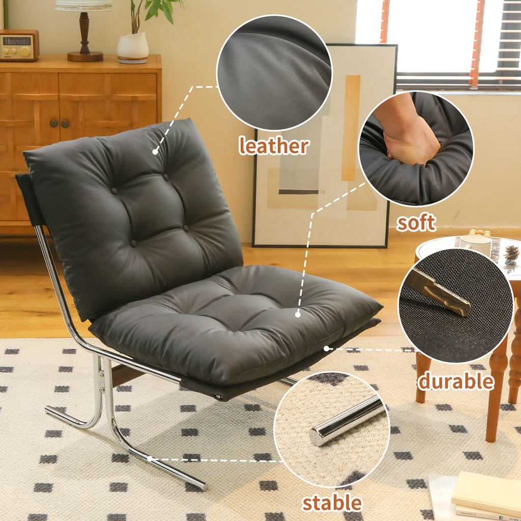 faux leather accent chair chrome metallegs armless modern - Temu