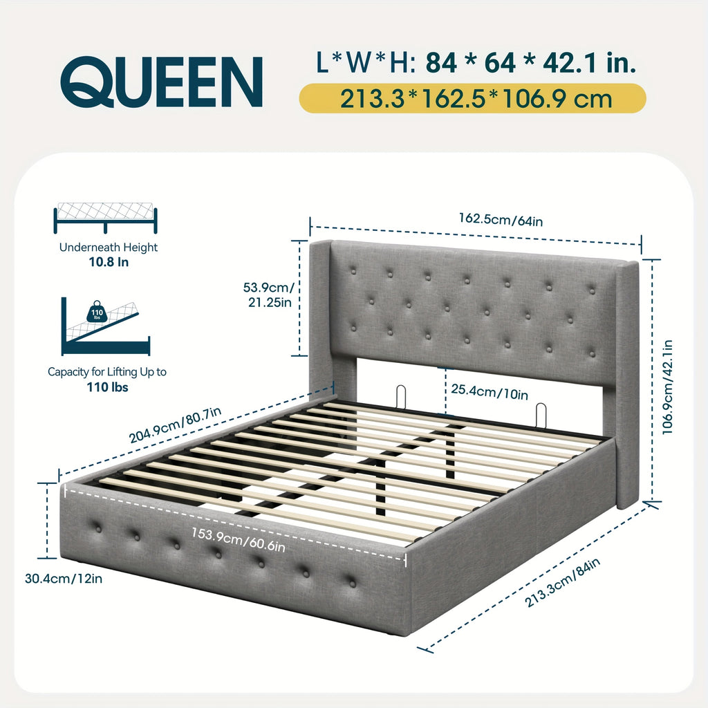 lift storage bed modern wingback upholstered - Temu