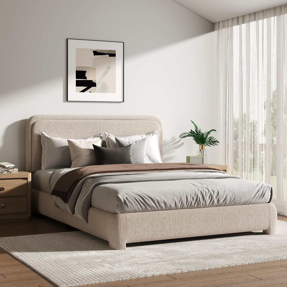 twin full   bed frame cloud boucle upholstered - Temu